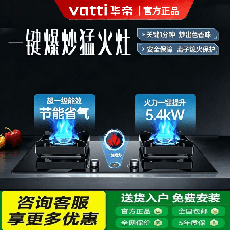 华帝i10095B一键爆炒5.4kw燃气灶