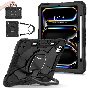 适用2024新款 Pro11保护套带笔槽平板电脑苹果iPadPro11英寸全包边软壳硅胶360旋转横竖支架手环持挂肩绳 iPad