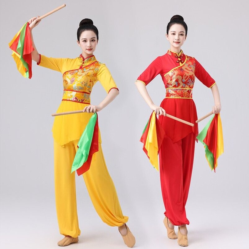 新款广场舞服装女腰鼓舞舞蹈服新款龙纹秧歌舞演出服装秋季中老年