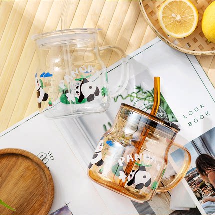 耐高温玻璃杯高颜值带盖水杯女可爱杯子吸管杯新款2025牛奶咖啡杯