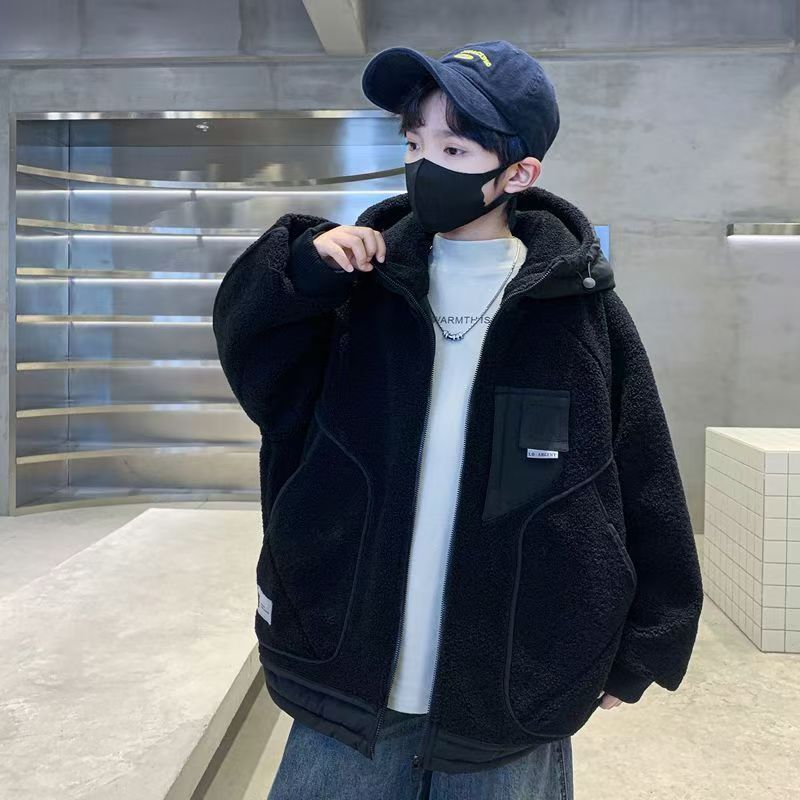 男童羊羔绒外套秋冬款2025新款冬季夹棉加厚中大童男孩儿童冬装潮