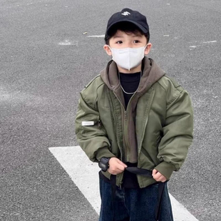 男童春款外套2025新款洋气韩版连帽棒球服宝宝假两件春季儿童上衣
