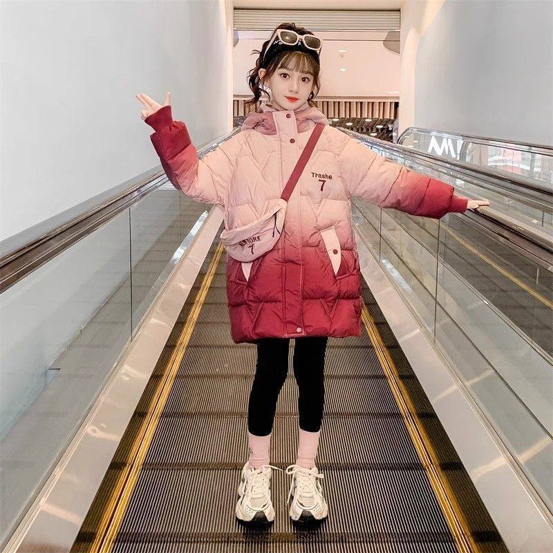 女童棉衣外套2025新款冬装儿童羽绒棉服渐变中大童洋气加绒厚棉袄