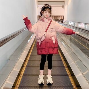 女童棉衣外套2025新款冬装儿童羽绒棉服渐变中大童洋气加绒厚棉袄