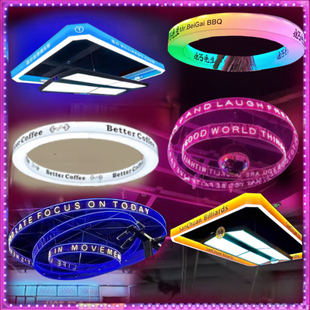 LED 圆形亚克力灯箱弧形吊环霓虹灯发光字定制酒吧装饰台球灯圆环
