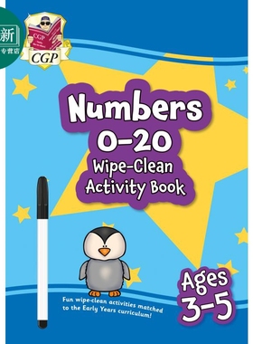 英国原版CGP教辅 New Numbers 0-20 Wipe-Clean Activity Book 新版 0-20 数字可擦式活动手册 3-5岁 附笔 又日新