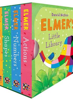 花格子大象艾玛的小小图书馆 英文原版 Elmer’s Little Library 纸板书 3-6岁