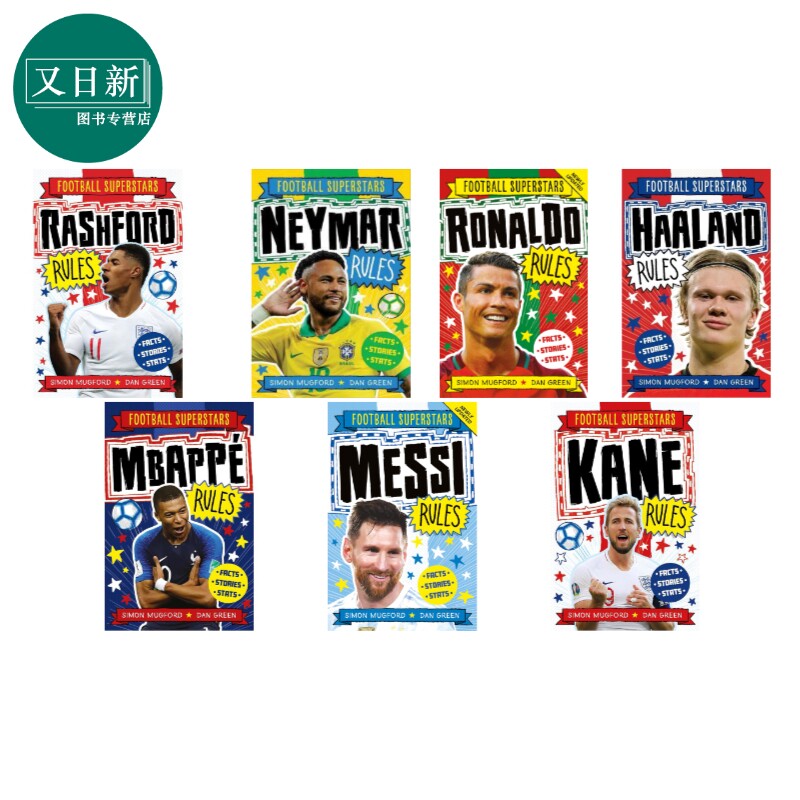 足球明星传共7册 Football Superstars 小罗纳尔多 梅西 内马尔 姆巴佩 英文原版 励志传记故事书小球迷入门读物 又日新