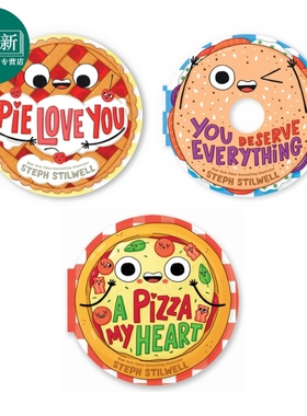 Stephani Stilwell 英文原版 美食异形书3册 比萨 Pizza My Heart 派 Pie Love You 婴幼儿食物主题新奇纸板书 又日新