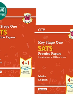 英国CGP原版 KS1 数学 英语 练习试卷套装2册 SATs小升初考试 2022年考试适用 小学一年级 含答案 英文原版