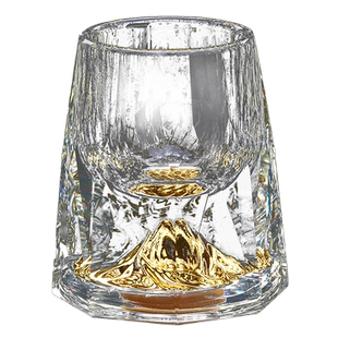 金箔白酒杯套装家用一口杯水晶玻璃分酒器15ml创意金山钻石小酒盅