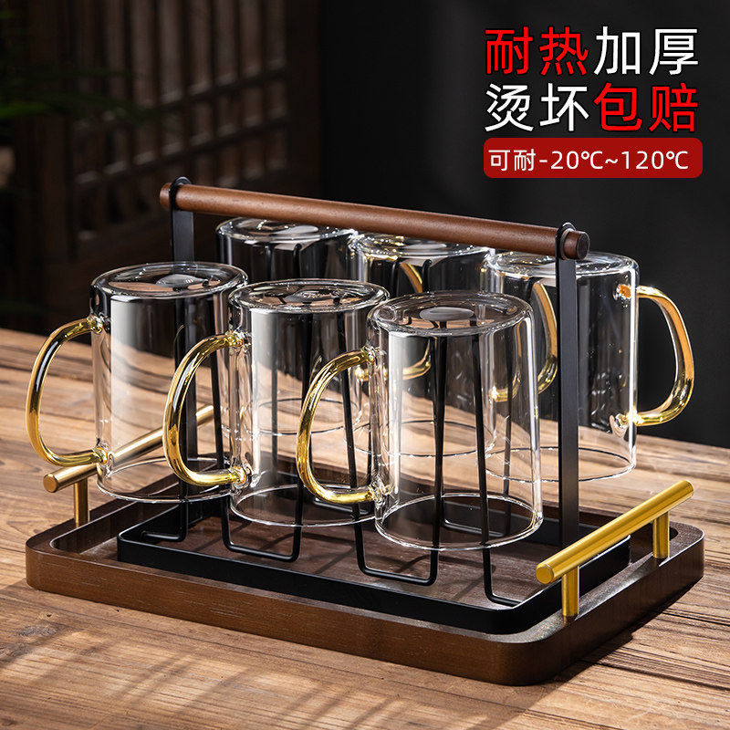 水杯玻璃杯家用耐高温喝水花茶绿茶杯子高颜值客厅办公室泡茶套装