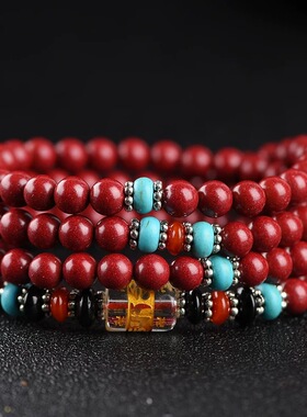 本命年朱砂手串108颗女款平安手链紫金砂男士情人节礼物多圈手链