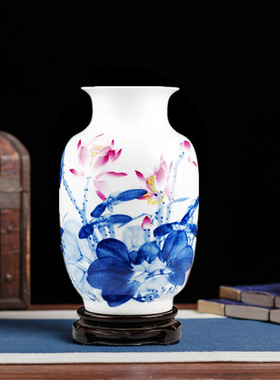 景德镇陶瓷器中式花瓶摆件手绘花瓶客厅家居装饰摆件陶瓷工艺品