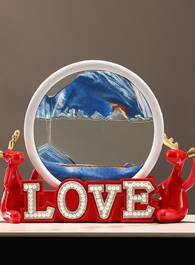 小鹿流沙画沙漏摆件客厅玄关电视柜酒柜装饰LOVE字送闺蜜结婚礼物