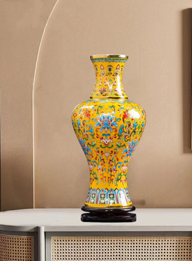 景德镇陶瓷器花瓶景泰蓝掐丝珐琅彩鱼尾瓶中式家居书房博古架摆件