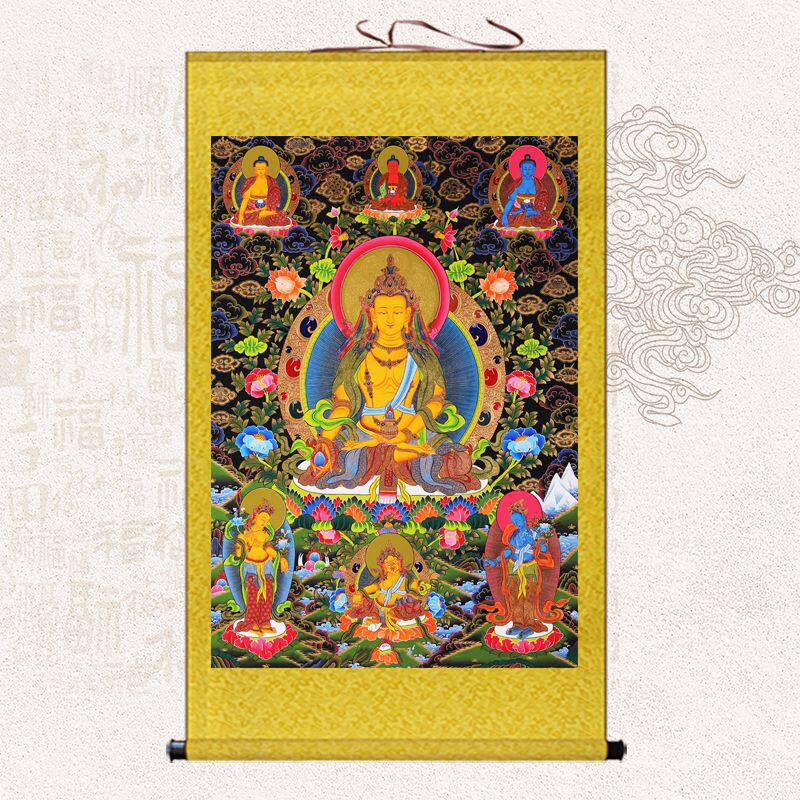 唐卡地藏王菩萨挂画密宗供佛画像茶室客厅壁画家用供奉佛像卷轴画