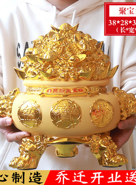 绒沙金聚财聚宝盆摆件工艺品家居酒柜可存可取储钱罐乔迁开业礼物
