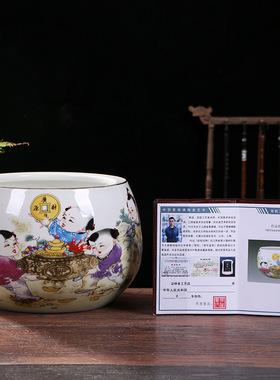 景德镇陶瓷粉彩聚宝盆装饰品客厅创意家居桌面缸玄关风水招财摆件