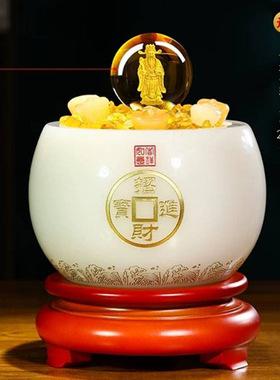 盆满钵满龙珠聚宝盆摆件白玉琉璃商务开业礼品办公室客厅乔迁新居
