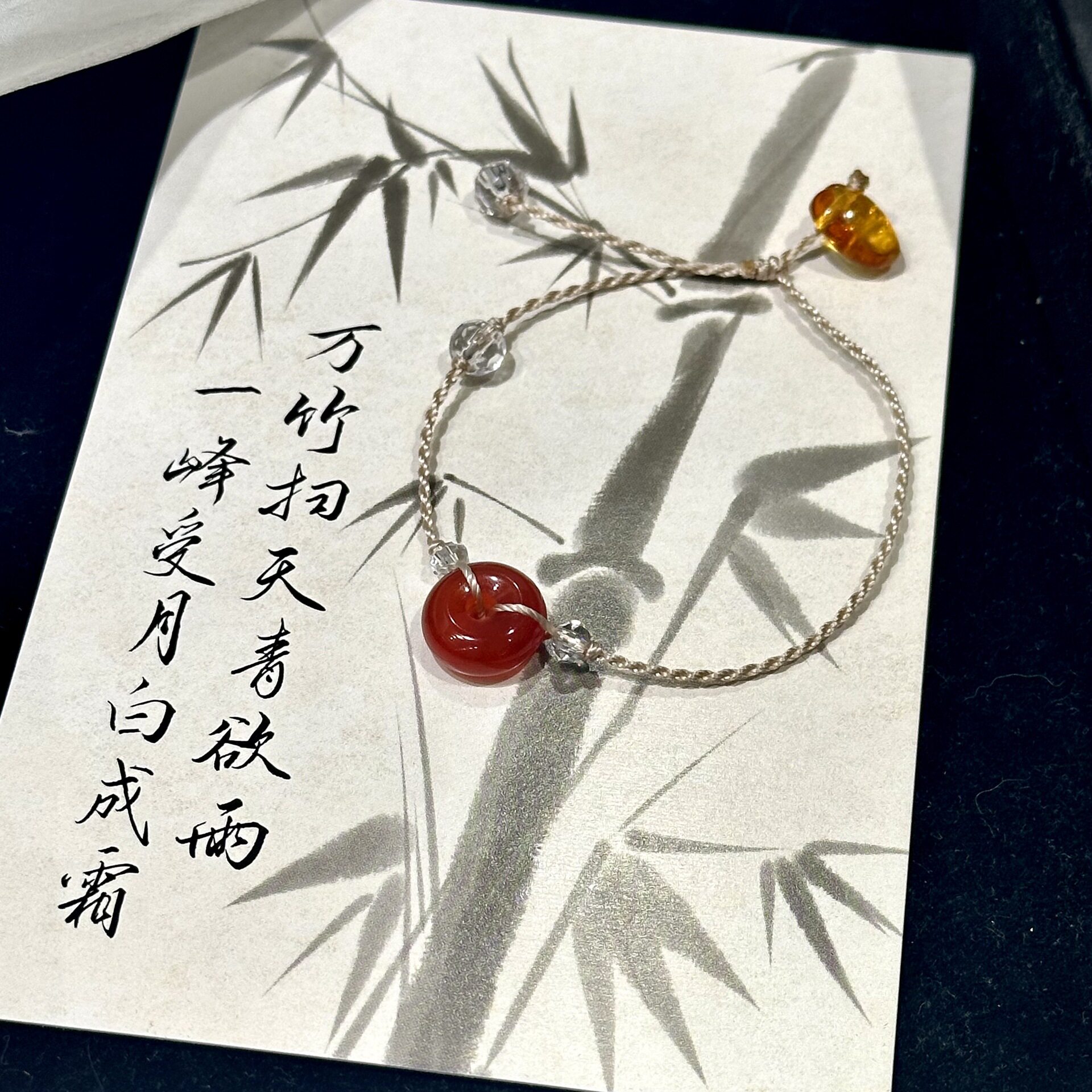 鸿运当头/天然红玛瑙平安扣民族手工编织手链新中式脚链蜜蜡手绳