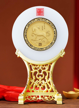绒沙金琉璃金马摆件生肖马工艺品奖盘马年保险公司年会送礼吉祥物