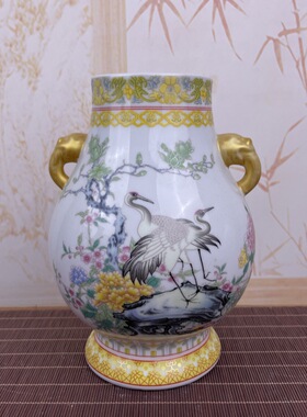 陶瓷夜光双耳福筒花瓶插花器客厅家居装饰品摆件书房博古架摆设品