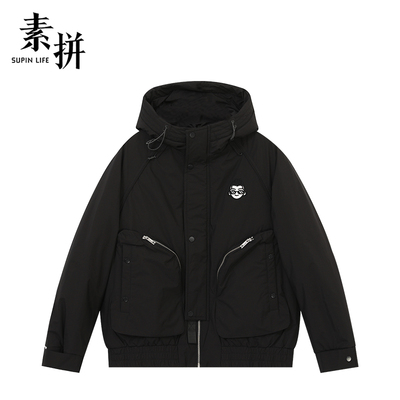 素拼潮连帽休闲常规潮鹅绒服潮