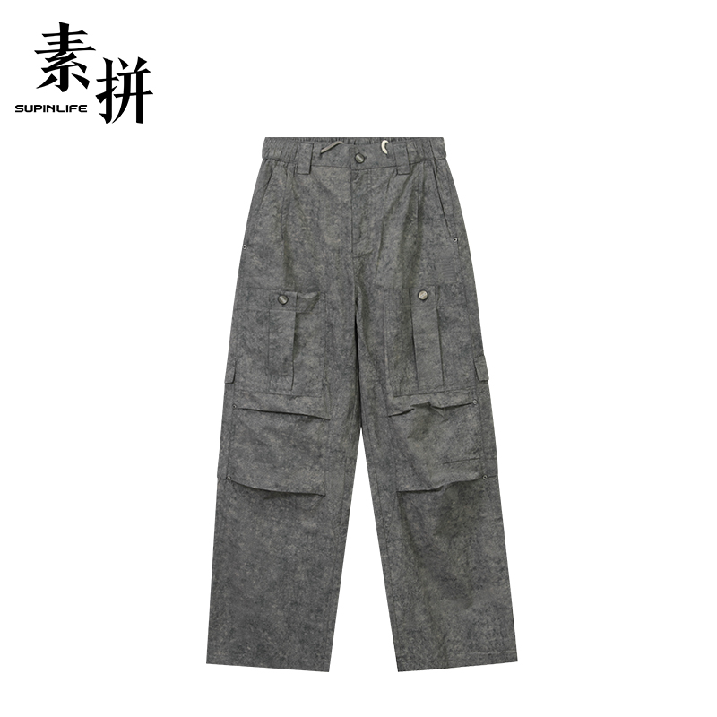 素拼男装夏季舒适潮牌工装裤男士宽松直筒休闲裤SPBXK523132AM