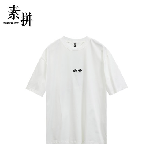素拼男装夏季印花字母宽松型短袖男圆领时尚潮流休闲青年白色T恤