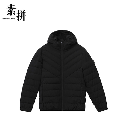 素拼男装冬季轻薄款排骨羽绒服男士连帽简约轻便羽绒外套