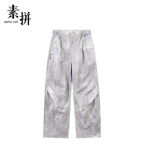 素拼男装春秋款休闲裤男士潮牌宽松直筒工装裤SPBXK511193AM