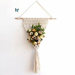 波西米亚手工编织绿化园艺墙挂棉绳网兜吊兰花盆吊栏壁挂盆栽吊篮