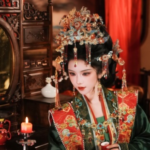 清月鹿鸣原创【红妆凤仪】古风凤冠新娘婚嫁发冠头饰中式婚礼发饰