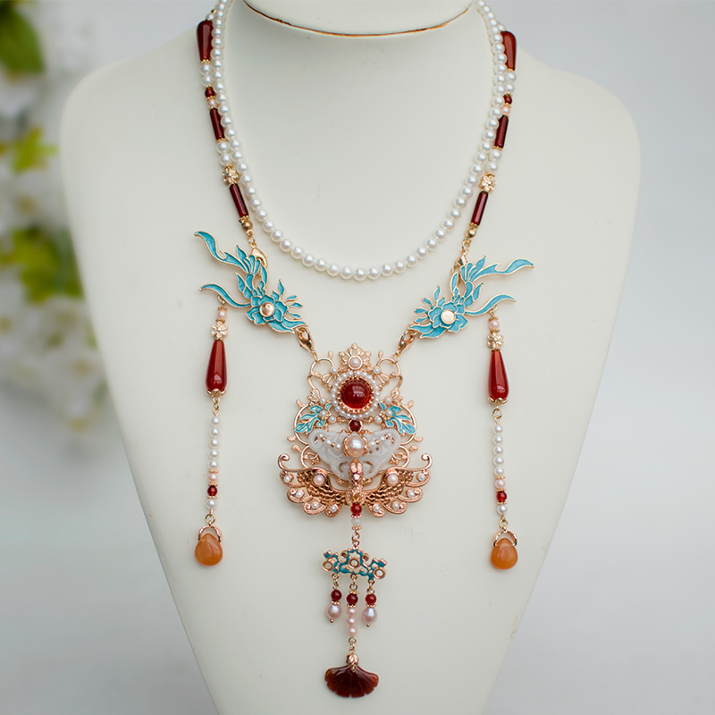 清月鹿鸣翡翠玛瑙女女璎珞项链