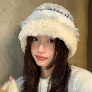 鱼夫帽子女款韩系毛绒帽秋冬百搭保暖护耳显脸小冷帽大头围渔夫帽