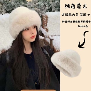 下雪戴的帽子女雪乡毛绒蒙古帽秋冬白色保暖东北盆帽护耳帽渔夫帽