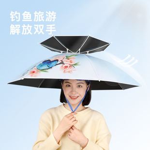 防晒斗笠帽头顶遮阳伞户外 太阳伞帽防晒防紫外线女帽伞成人头戴式