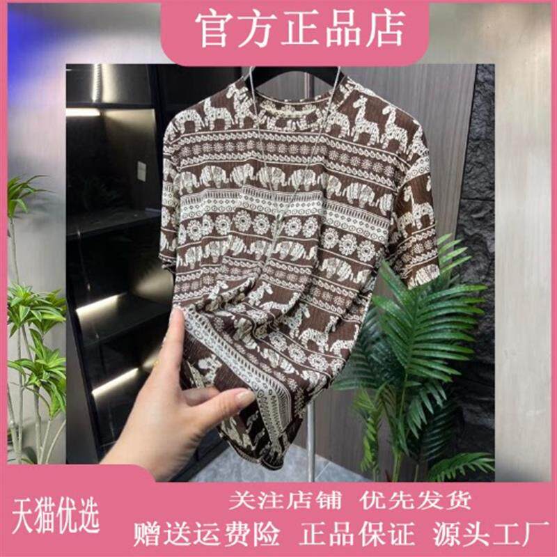 锋界服饰2026夏季新款百搭民族风圆领印花短袖T恤男凉爽打底衫