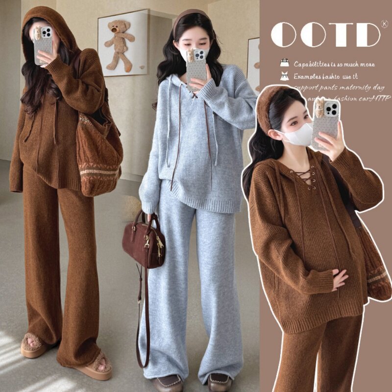 法国G·T孕妇秋季套装2025新款高级感针织毛衣阔腿裤法式两件套