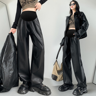 托腹拖地裤 法国G·T孕妇皮裤 辣妈垂感显瘦阔腿裤 时尚 秋冬季