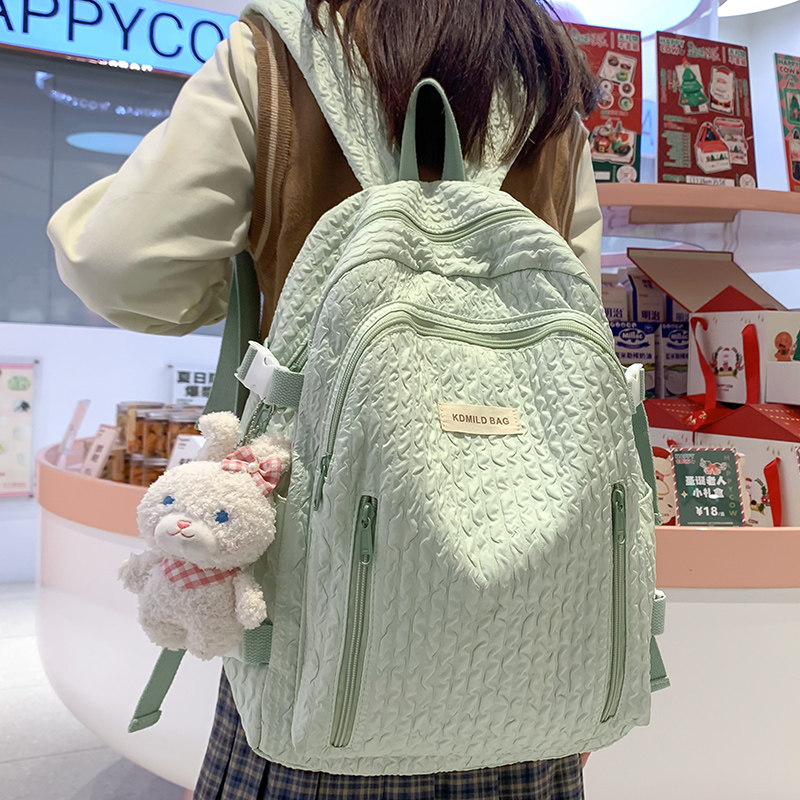 法国Colorin Kite日系甜美少女书包泡泡格双肩包中学生大学生背包