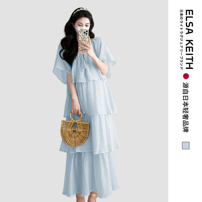 日本ELSA KEITH孕妇装2026夏季新款潮妈通勤连衣裙甜美减龄蛋糕裙