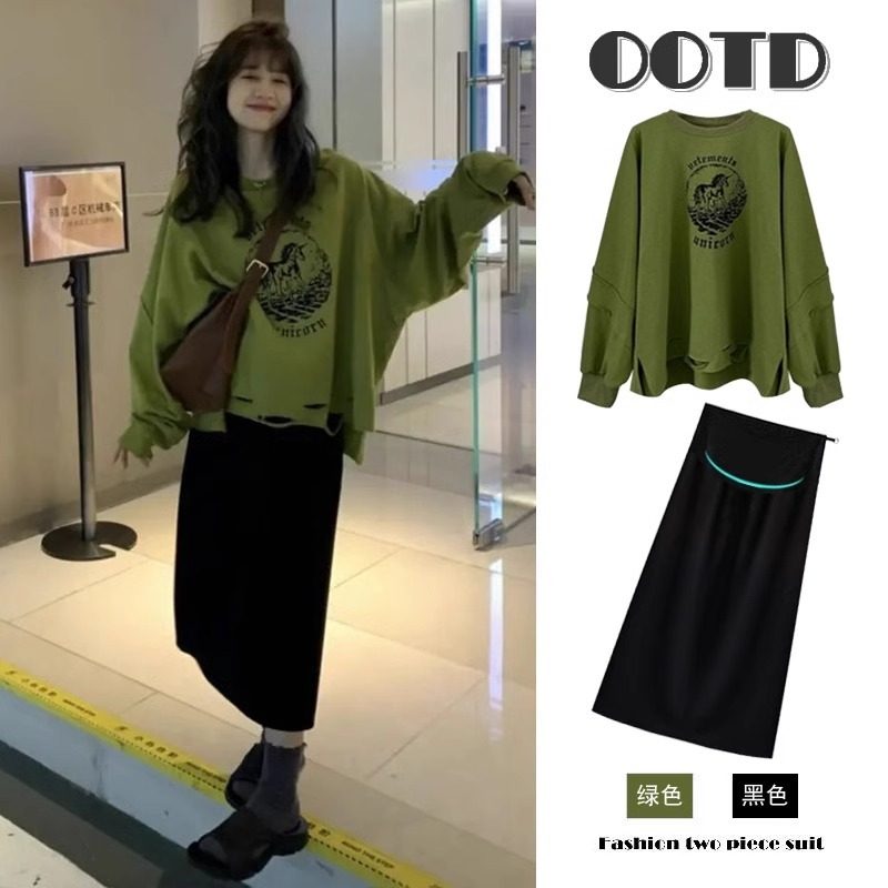 法国Uamtor孕妇装秋冬季2025新款时尚百搭卫衣托腹半身裙两件套装