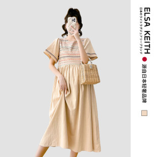 日本ELSA KEITH孕妇连衣裙夏季新款时尚民族风刺绣气质度假中长裙