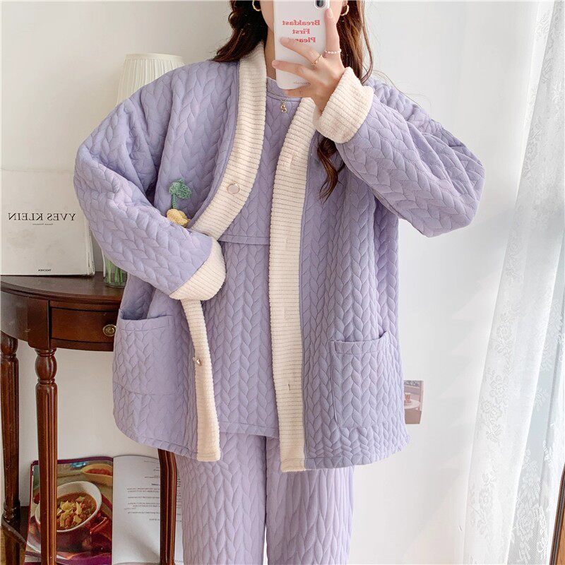 英国DHWA孕妇睡衣空气棉月子服哺乳三件套春秋冬季纯棉产妇家居服