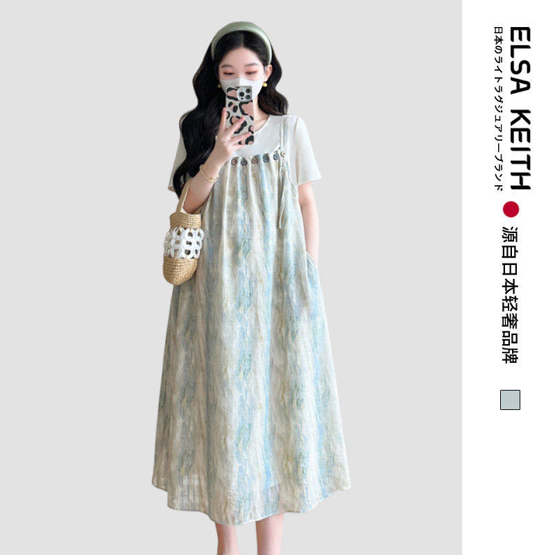 日本ELSA KEITH孕妇装2026夏季新款休闲小清新简约百搭碎花连衣裙