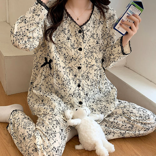 法国Uamtor月子服秋季薄新款纯棉纱布孕妇睡衣孕期吸汗哺乳家居服