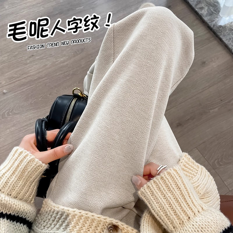 法国Uamtor孕妇裤秋冬2025新款加绒加厚人字纹休闲裤可调节直筒裤