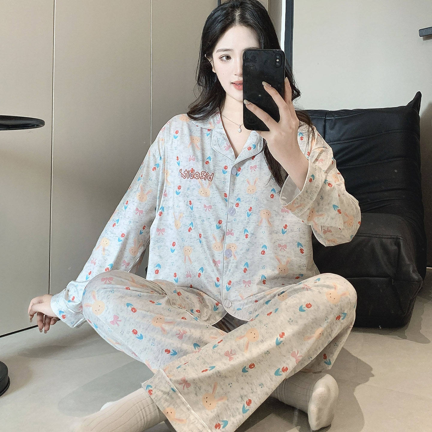 法国Uamtor月子服秋冬薄款纯棉吸汗哺乳孕妇睡衣产妇免穿文胸家居